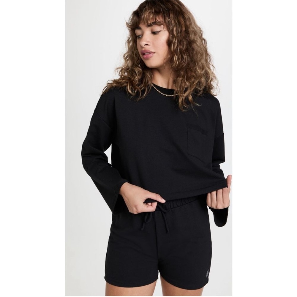 Free People 2 Piece Set, Sunny Set Athleisure Lounge Cropped Sweatshirt & Shorts - Picture 3 of 10